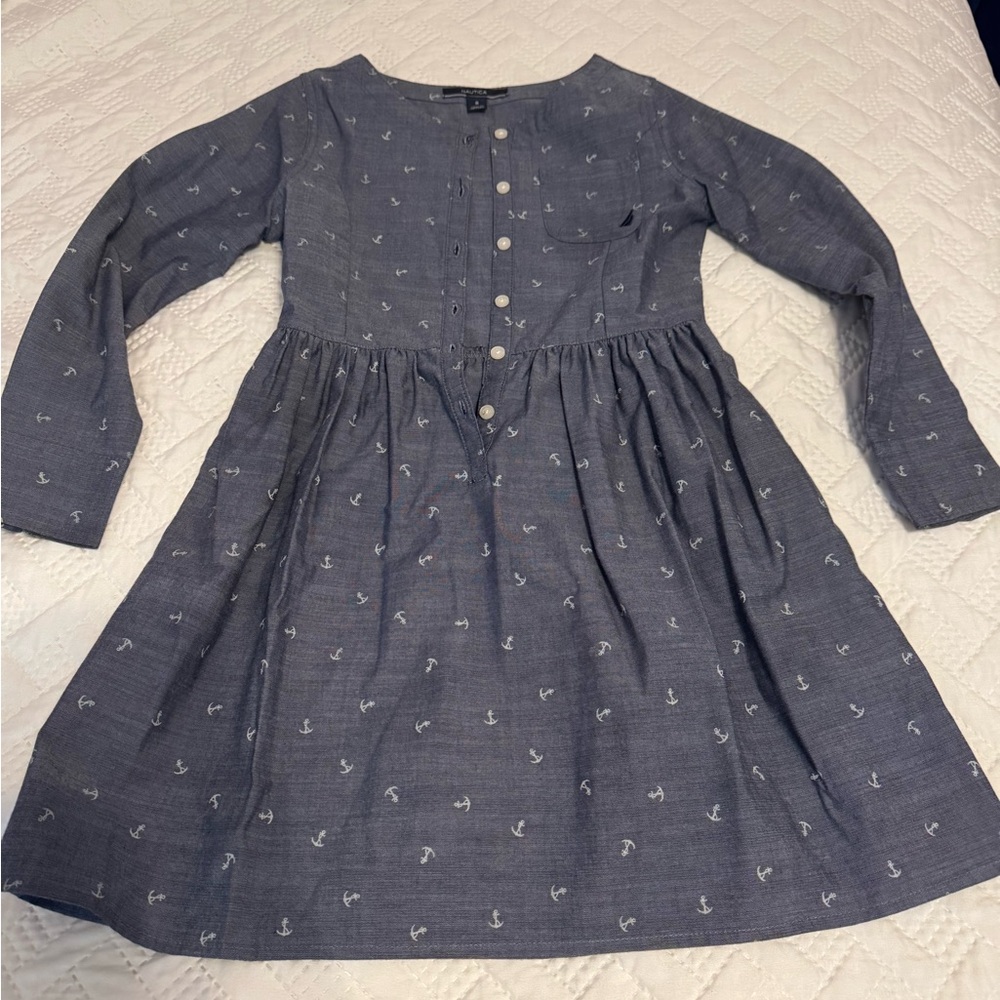 Nautica Gray Kids Dress with Anchor Print